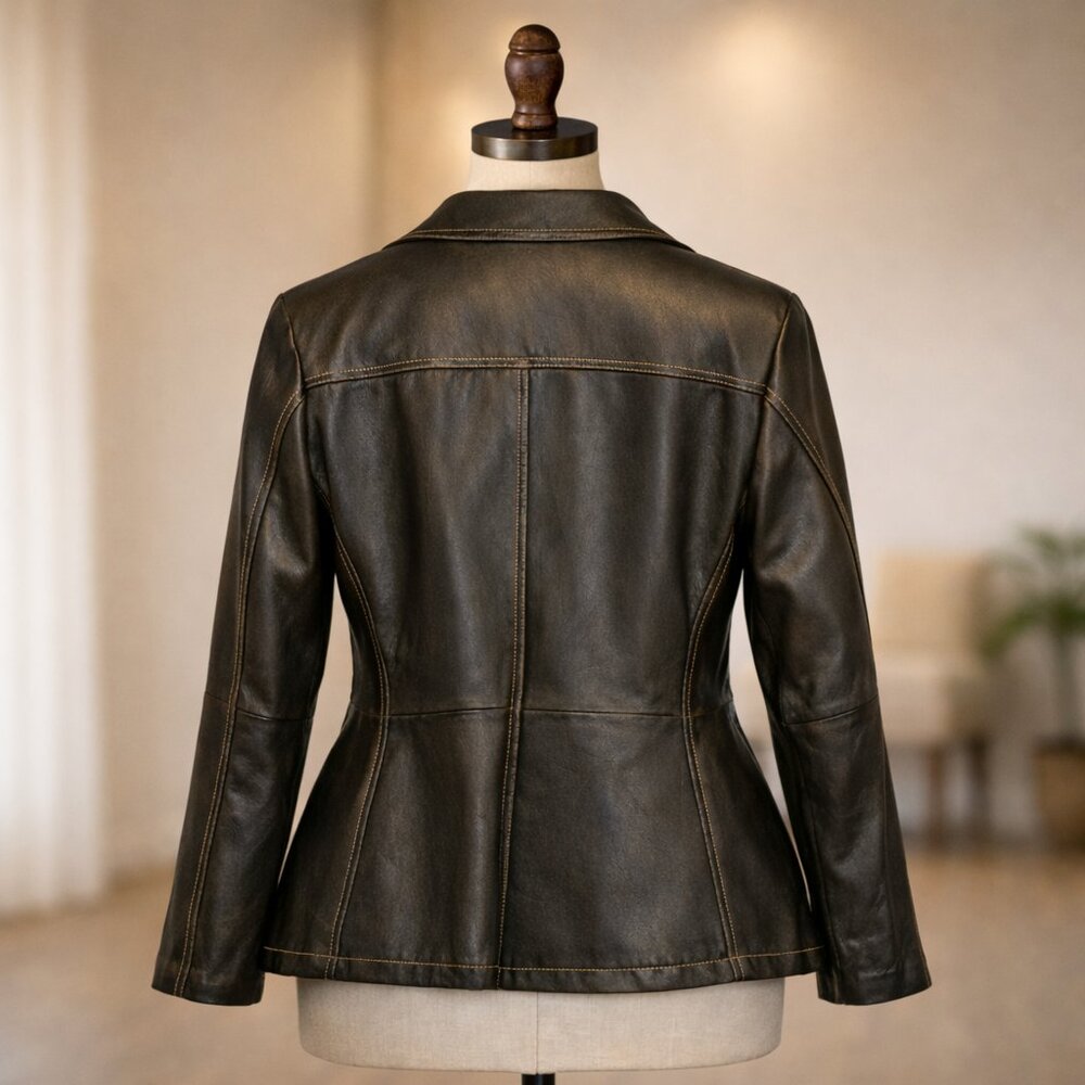 Wilsons Leather Women’s Black Leather Coat Size L Tailored Classic - Picture 2 of 5